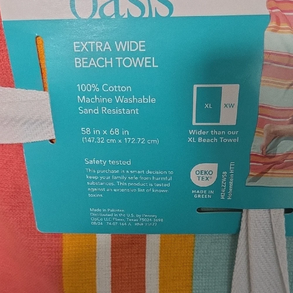 Oasis Extra Wide Beach Towel - Coral, Yellow, Blue
